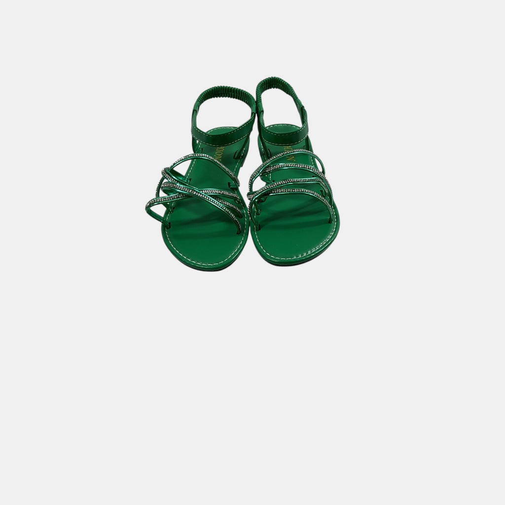 green sandal with rhinestones on a white background