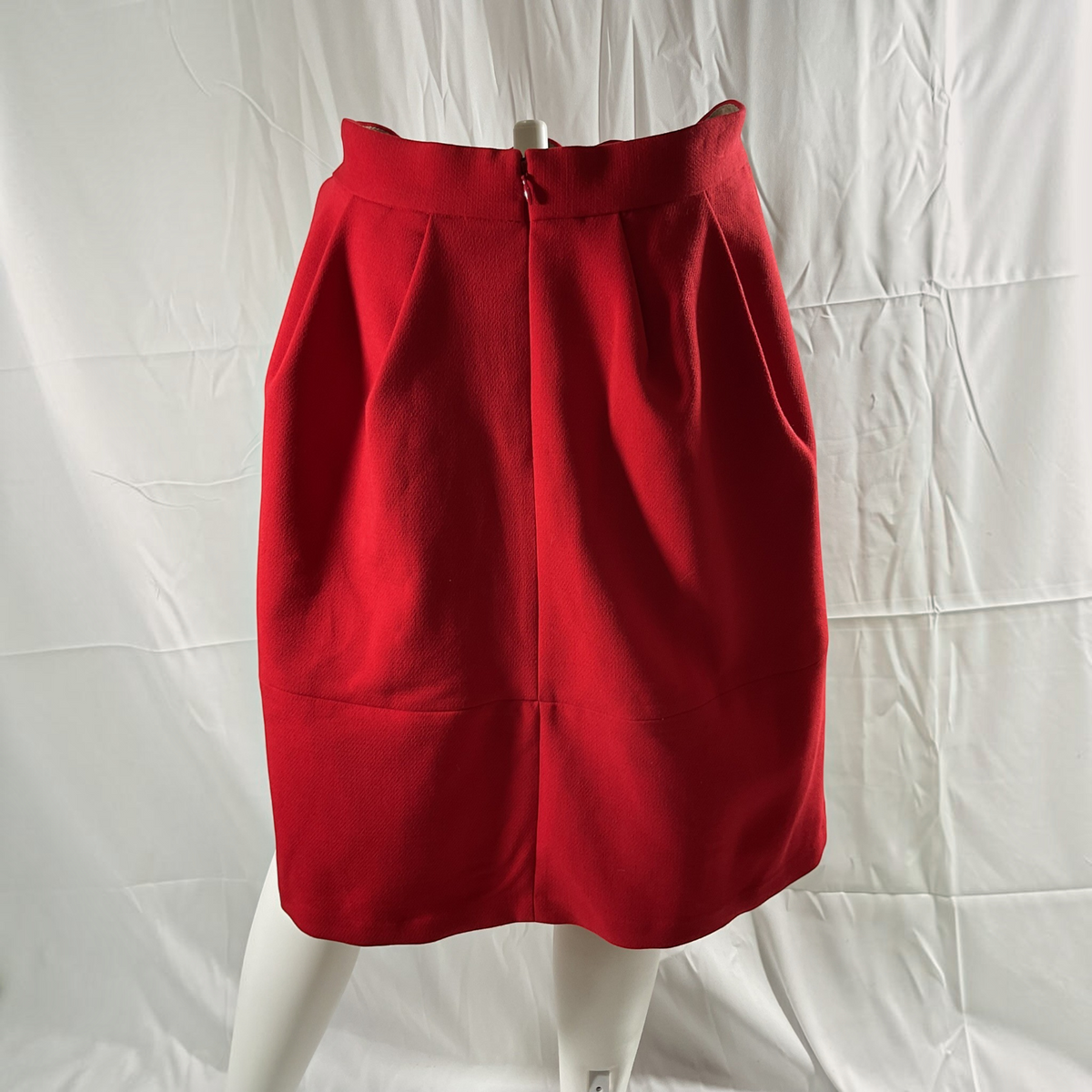 The Solid High-Waist Box Pleat Patch Pocket Full A-Line Midi Skirt in Vivid Crimson Red on a light gray background