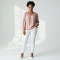 The Vertical Stripe Peasant Blouse Top in Dusty Rose & Cream by Falls Creek
