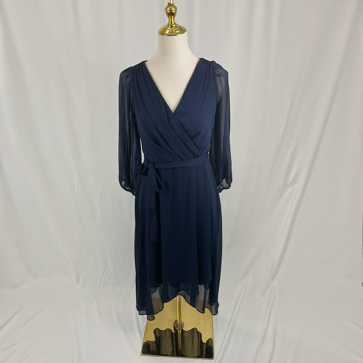 DKNY Navy Chiffon Wrap Midi Dress