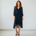 DKNY Navy Chiffon Wrap Midi Dress