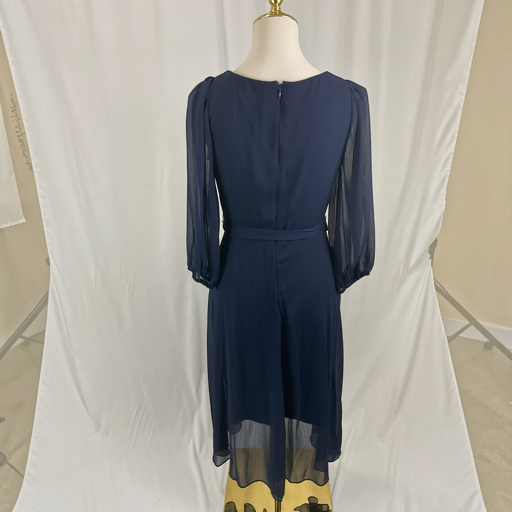 DKNY Navy Chiffon Wrap Midi Dress