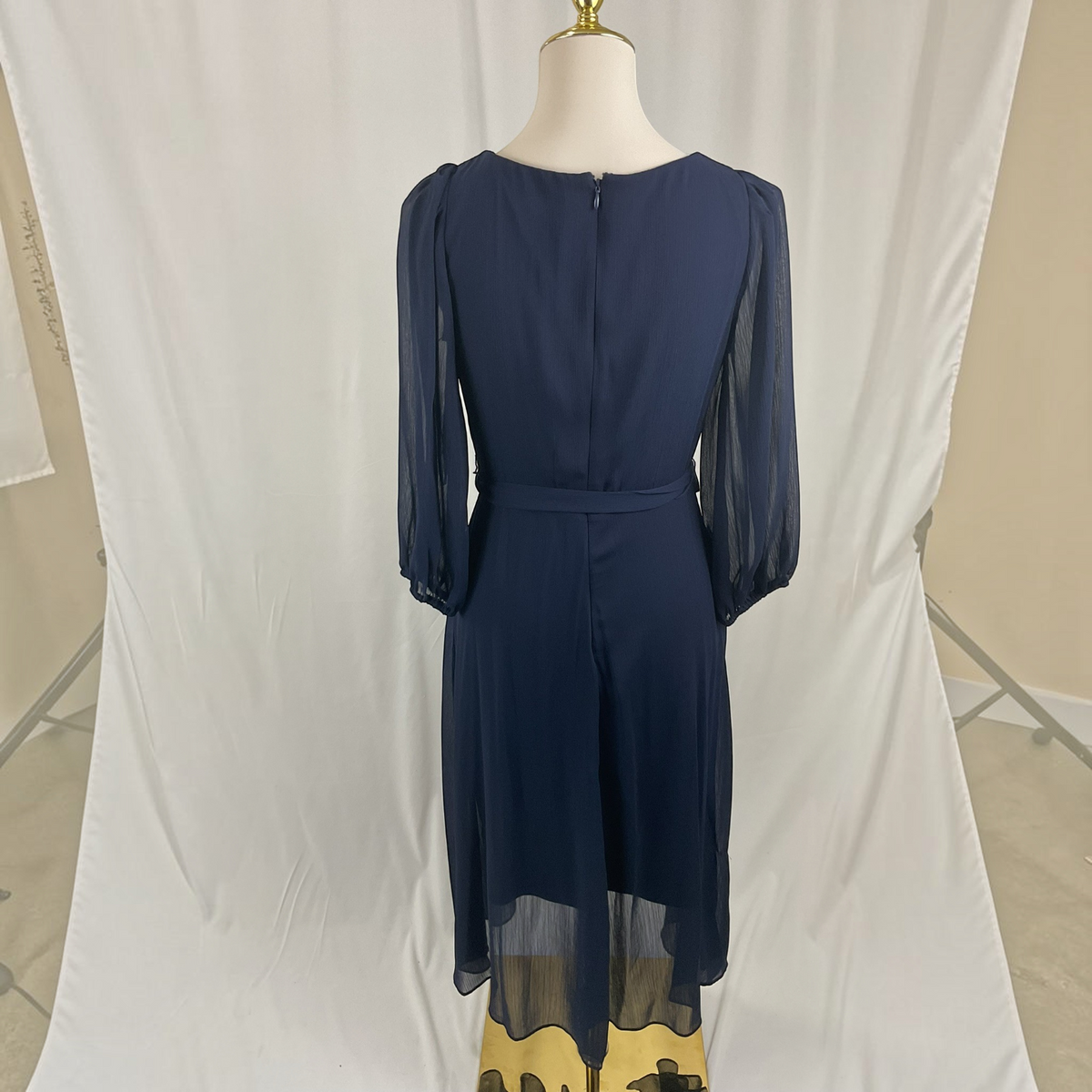 DKNY Navy Chiffon Wrap Midi Dress