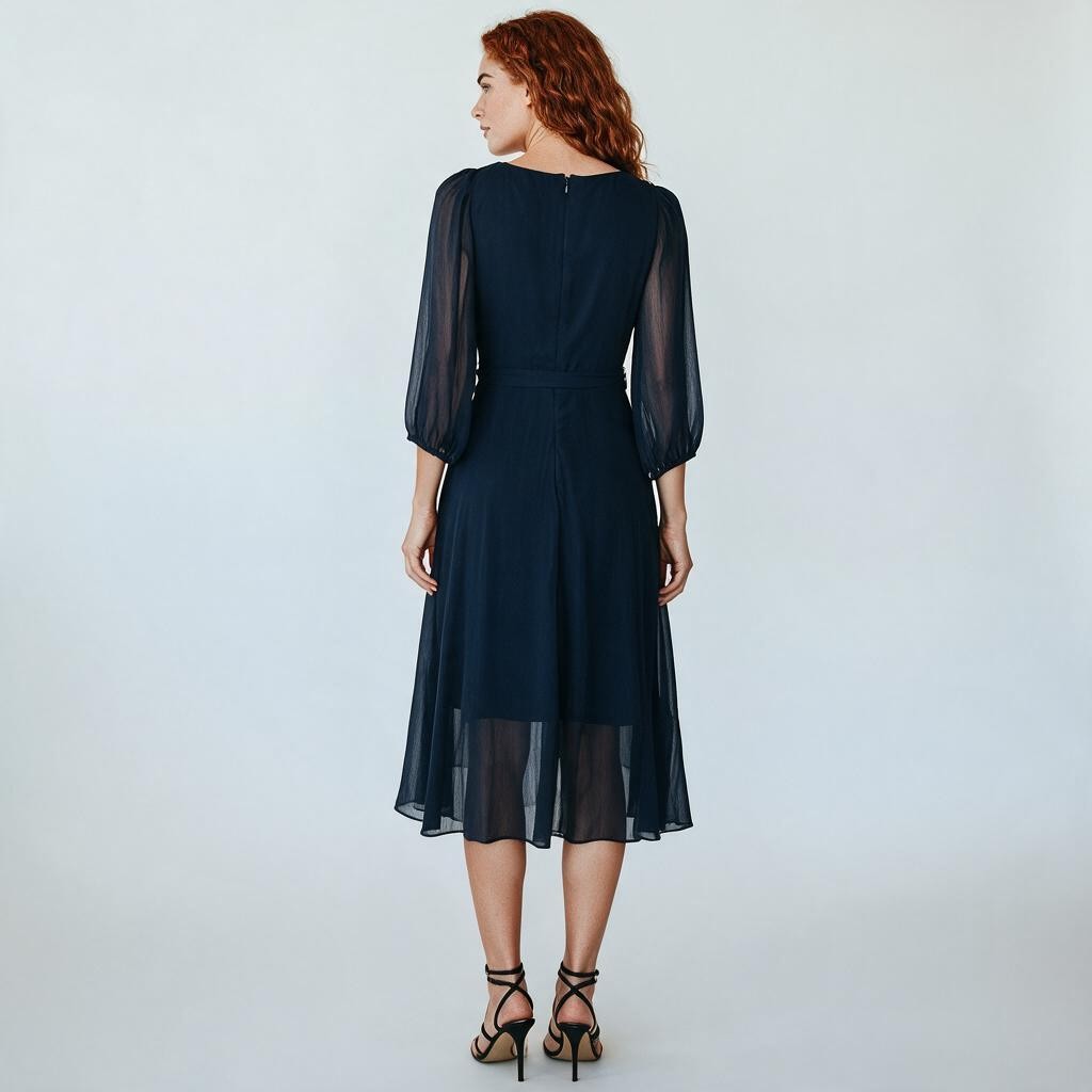 DKNY Navy Chiffon Wrap Midi Dress